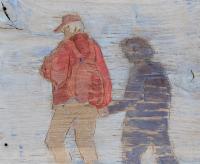 Wendelien Schönfeld - Houten Beeldjes, 01 -- Mantelzorger, eikenhout gepolychromeerd 2025, 20x26 cm></a></td> <td width=